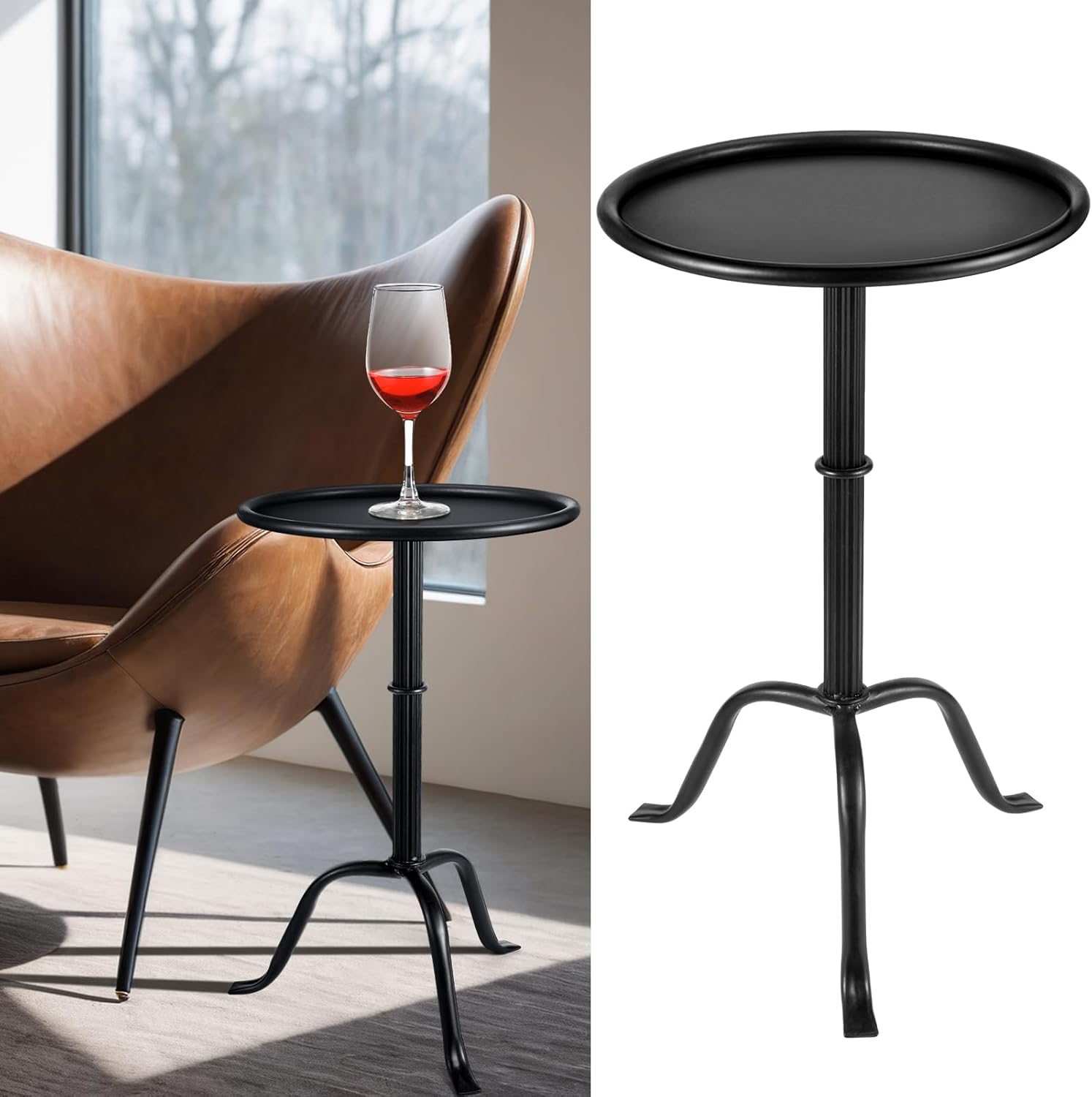 1 Pcs Metal Martini Table Pedestal Small Side Table 12.5 x 12.5 x 20.6 Inches for Living Room Bedroom (Black)