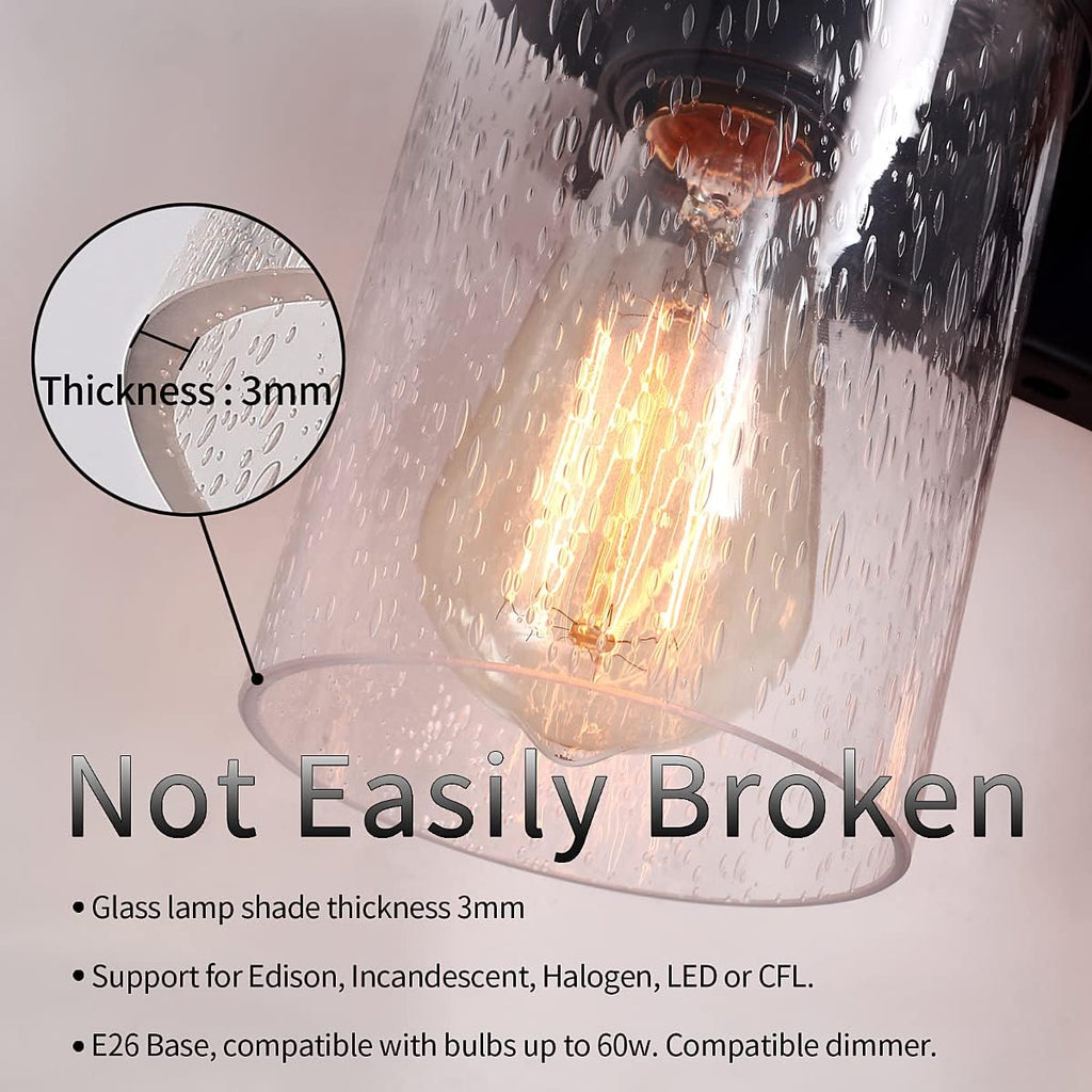 2-Light Farmhouse Vanity Lights for Bathroom, Rustic Bathroom Light Fixtures with Pretty Glass Shade, Rustic Vanity Light for Mirror, Black Wood Wall Sconces for Hallway Bedroom Living Room