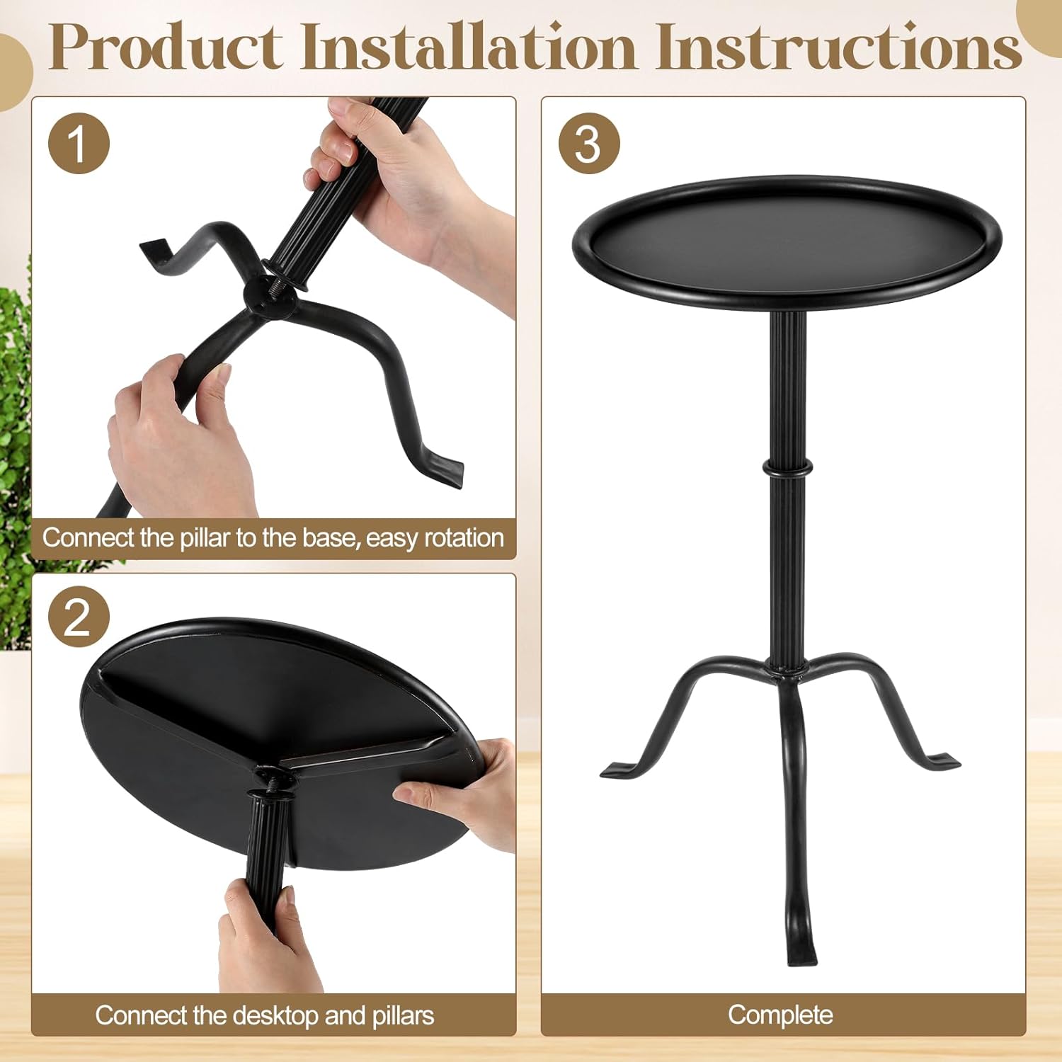 1 Pcs Metal Martini Table Pedestal Small Side Table 12.5 x 12.5 x 20.6 Inches for Living Room Bedroom (Black)