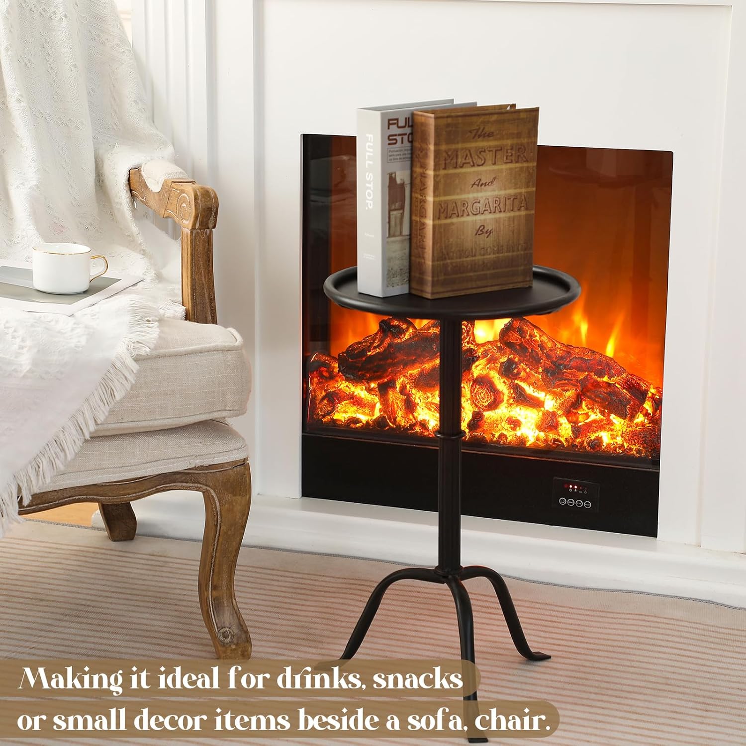 1 Pcs Metal Martini Table Pedestal Small Side Table 12.5 x 12.5 x 20.6 Inches for Living Room Bedroom (Black)