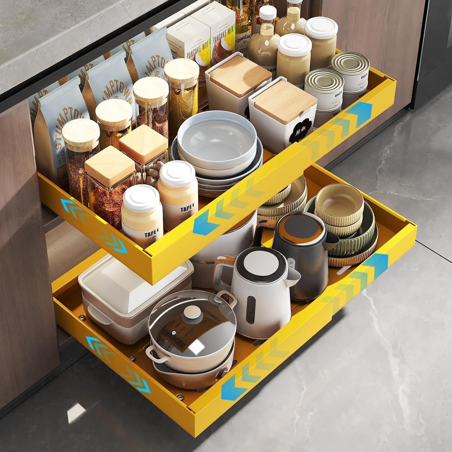 2 Pack Pull Out Cabinet Organizer, Slide Out Drawers for Cabinets, Peel and Stick, Heavy Duty Shelves for Kitchen, Cupboard, Pantry, Bathroom (16.5" D*11.8" W*3.94" H-Black)