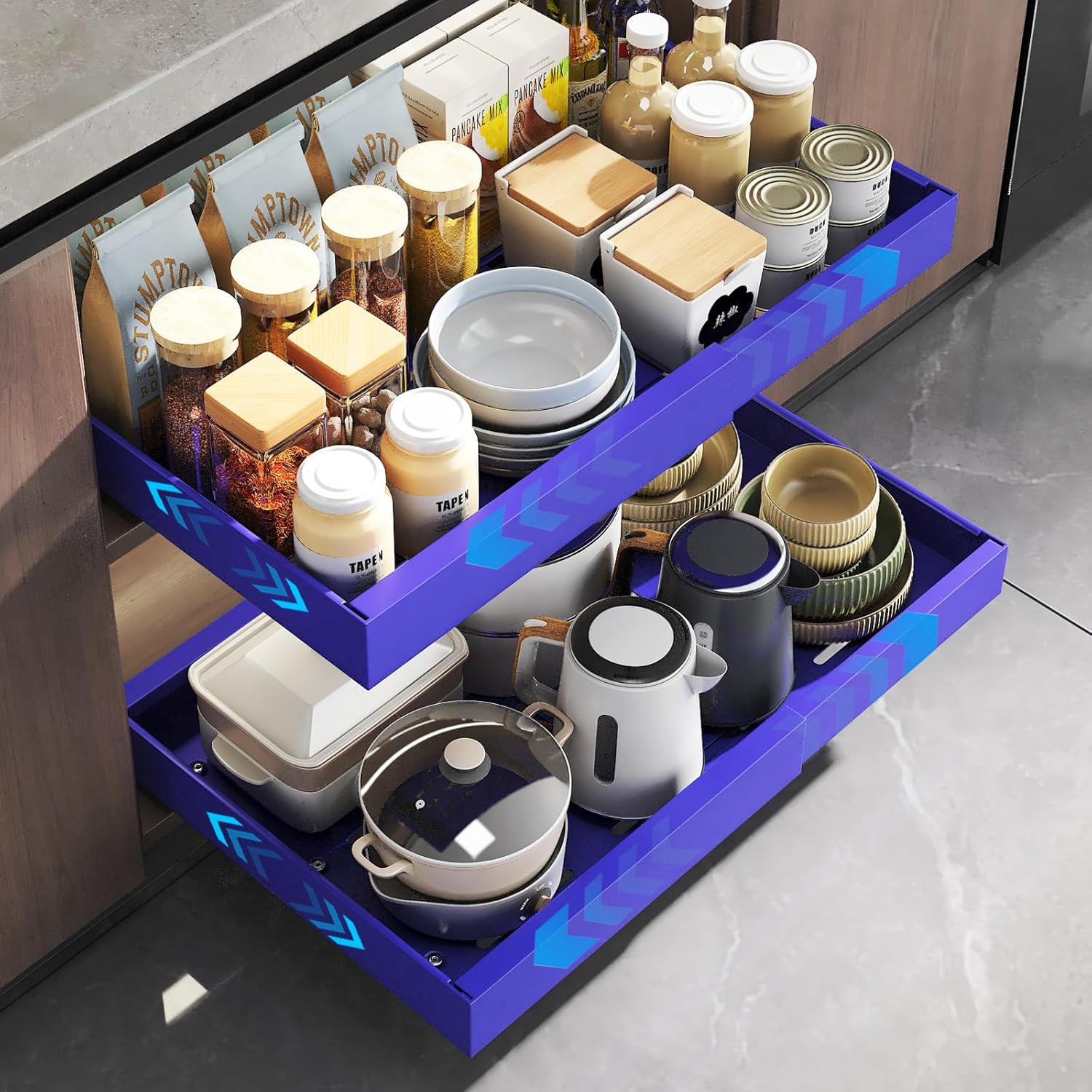 2 Pack Pull Out Cabinet Organizer, Slide Out Drawers for Cabinets, Peel and Stick, Heavy Duty Shelves for Kitchen, Cupboard, Pantry, Bathroom (16.5" D*11.8" W*3.94" H-Black)