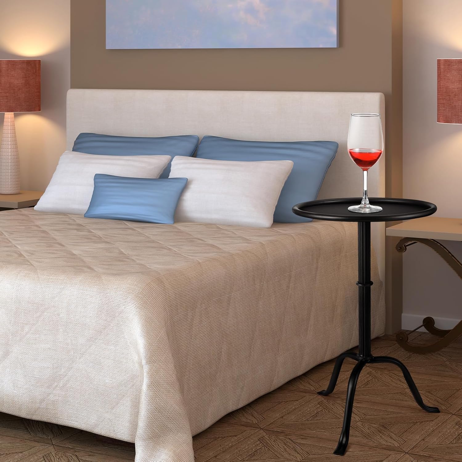 1 Pcs Metal Martini Table Pedestal Small Side Table 12.5 x 12.5 x 20.6 Inches for Living Room Bedroom (Black)